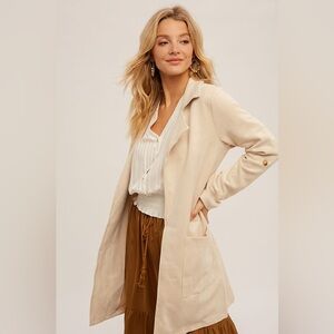 Hem & Thread - Roll Tab Sleeved Sueded Open Jacket - Size Large